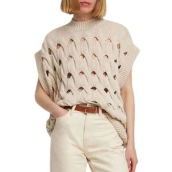 Anine Bing Dray Crochet Cable Stitch Cotton Vest NWT Sz M Oversized Knit - Picture 1 of 10